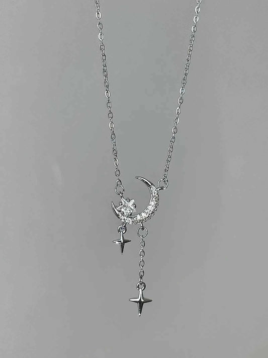 "Under the Starlight" 999 Silver Star and Moon Necklace - Romantic, Chic, and Unique.