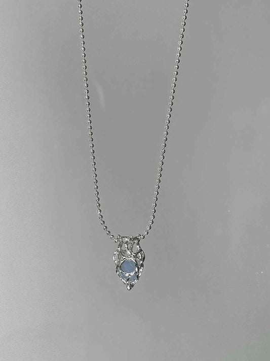 "Ice Feather" Glacier Blue Gemstone Necklace - Minimalist, Refined, and Cool Chic.