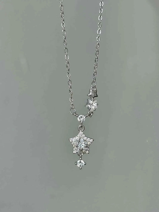 "Brilliant Star Whisper" 999 Fine Silver Star Necklace - Delicate, Sweet, and Sparkling.