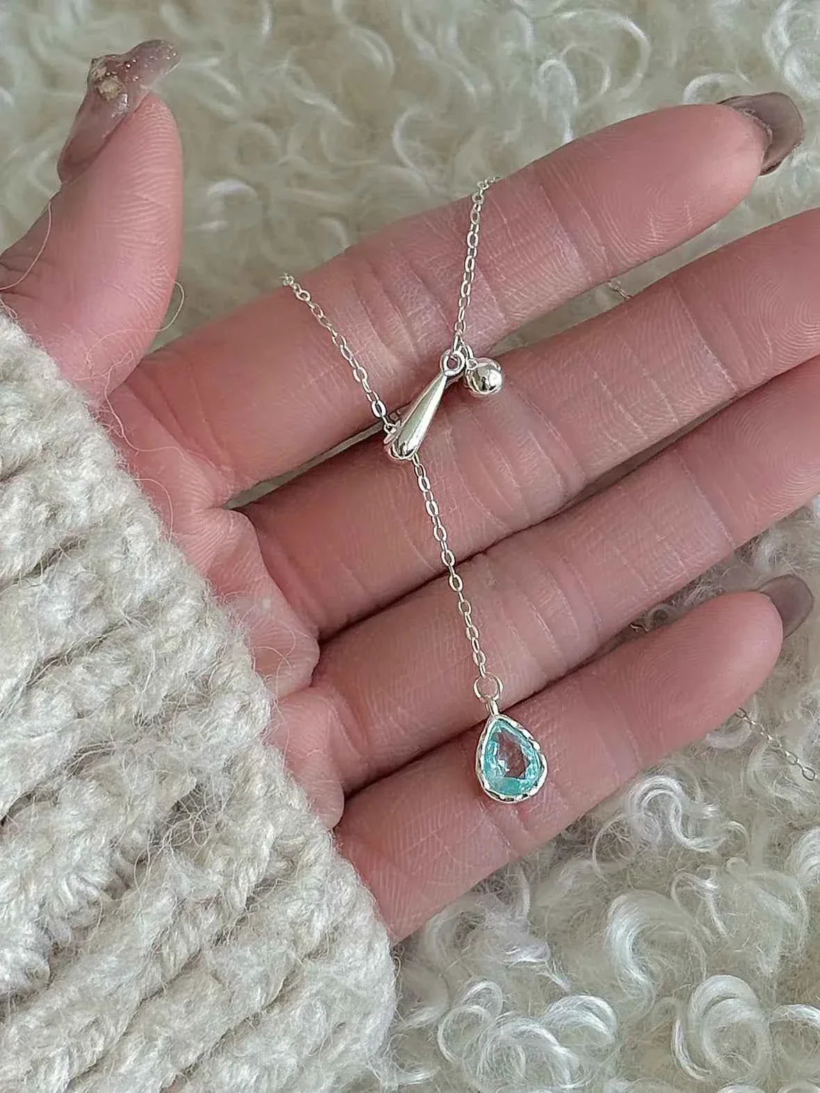 "Walden Lake" 925 Sterling Silver Lake Blue Water Drop Necklace - Delicate, Cool Chic, and Adjustable.