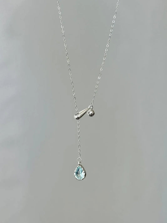 "Walden Lake" 925 Sterling Silver Lake Blue Water Drop Necklace - Delicate, Cool Chic, and Adjustable.