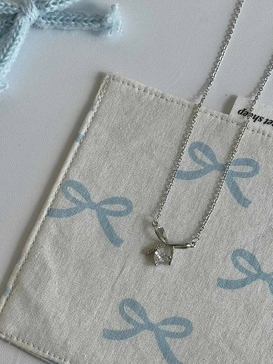 "Charming Bow Heart" 925 Sterling Silver Necklace - Sweet, Elegant, and Unique Fairy Style