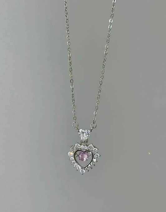 "Magic Pink Glow" 925 Sterling Silver Pink Heart Necklace - Delicate, Playful, and Unique.