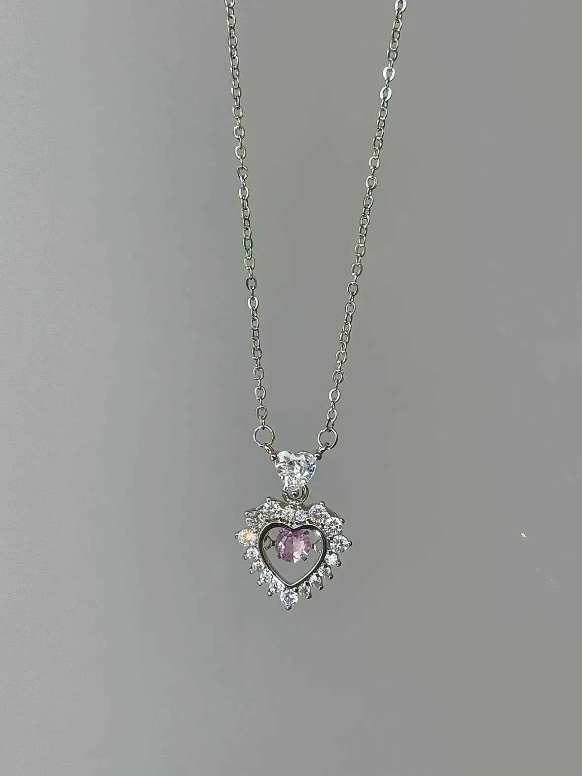 "Magic Pink Glow" 925 Sterling Silver Pink Heart Necklace - Delicate, Playful, and Unique.