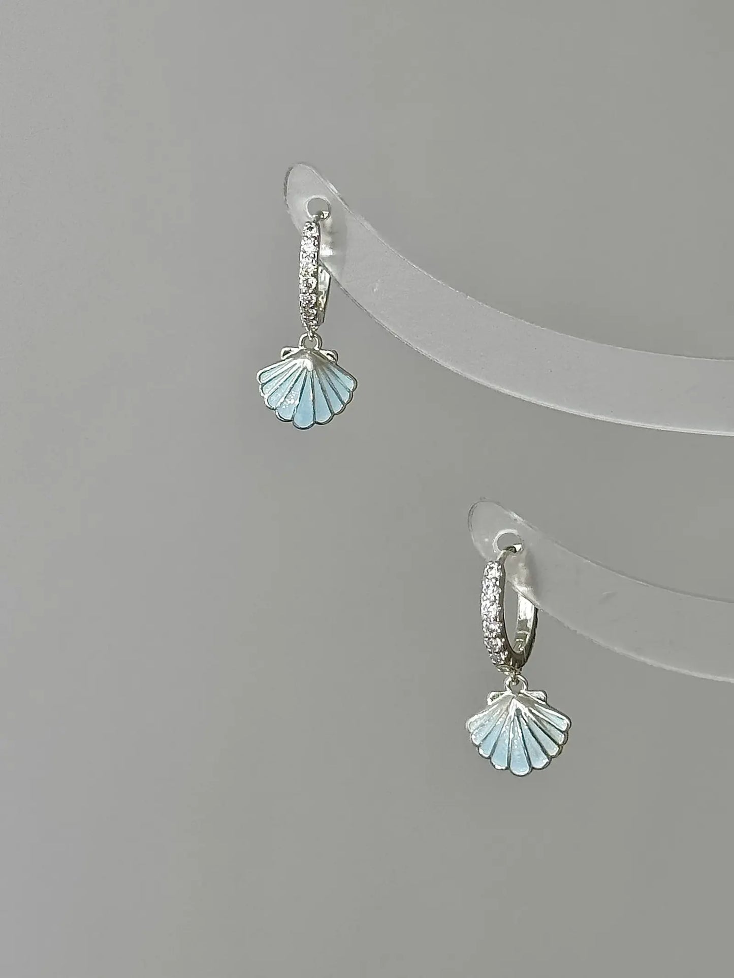 "Island Diary" 925 Sterling Silver Light Blue Shell Earrings - Delicate, Fresh, and Chic.