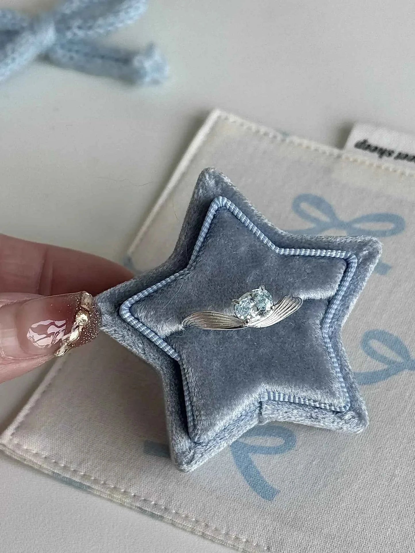 "Mercury Wave" 925 Sterling Silver Ring with Sea Blue Artificial Gems - Delicate, Luxurious, and Cool Chic.