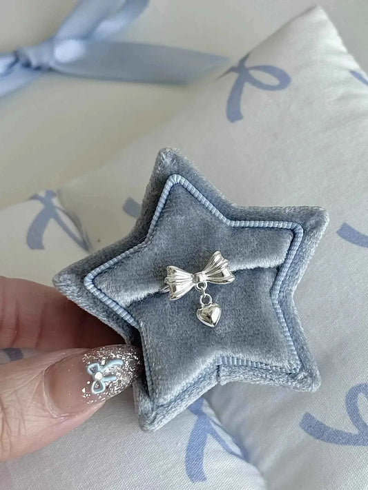 "Heartbeat Rhythm" 925 Sterling Silver Bow Heart Ring - Delicate, Sweet, and Chic.