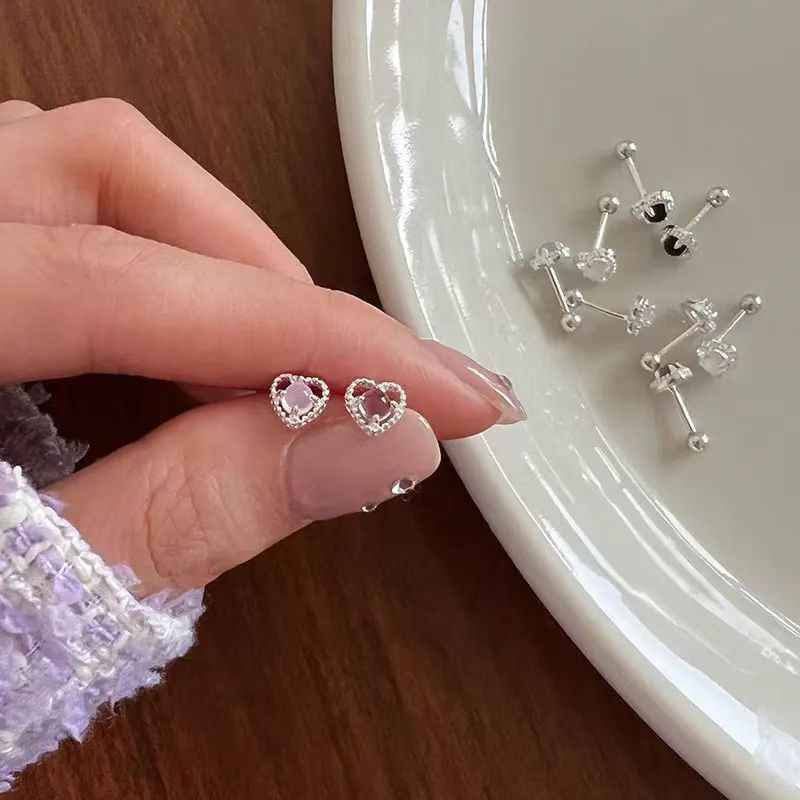 "Love Moonlight" 925 Sterling Silver Moonstone Heart Screw-back Earrings - Delicate, Elegant, and Unique.
