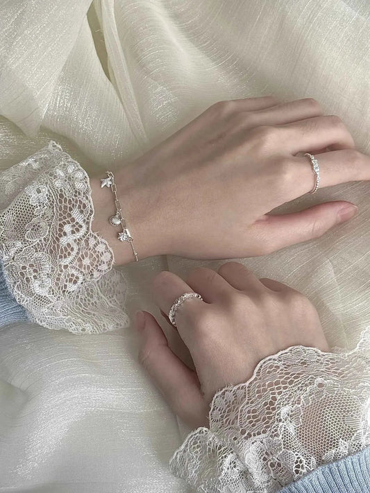 "South of France Holiday" S925 Sterling Silver Seashell and Starfish Bracelet with Fish and Star Ring - Summer, Unique, and Cool Chic.