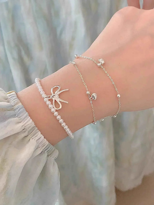 "Alice's Bowknot Pearl" 925 Sterling Silver Bracelet - Delicate, Elegant, and Charming