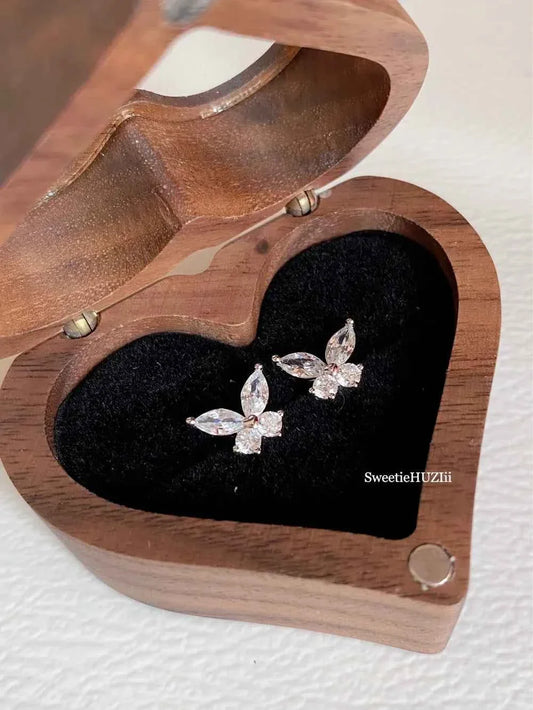"Enchanted Forest Butterfly" 925 Sterling Silver Stud Earrings with Artificial Gems - Delicate, Natural, and Unique