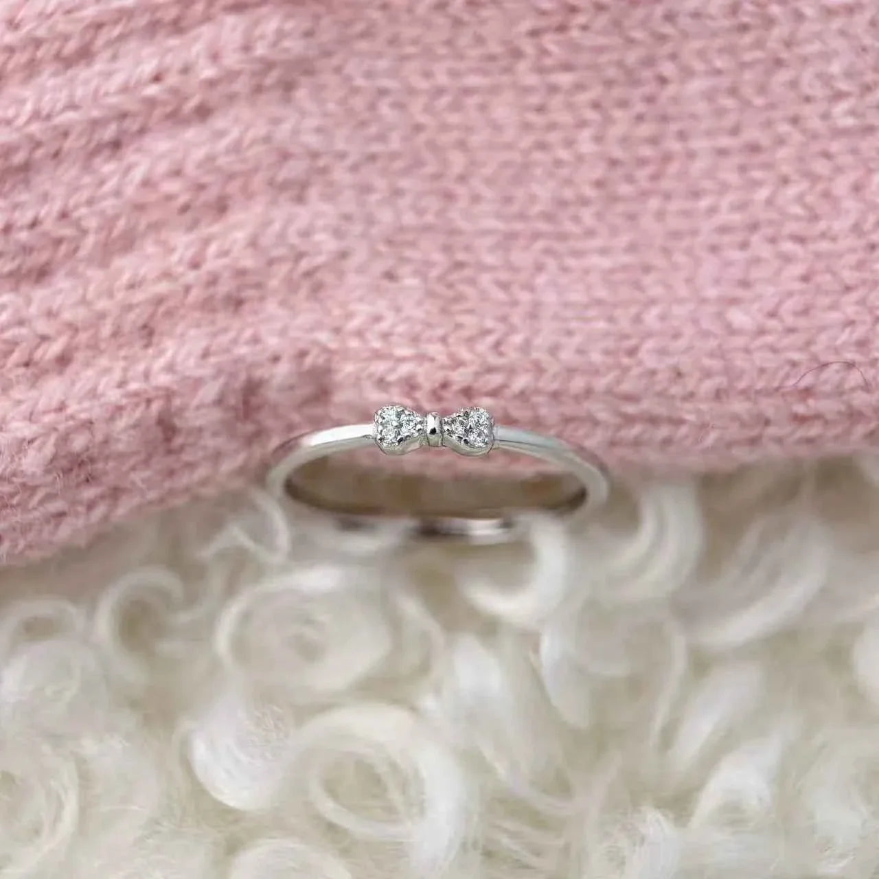"Chic Bow" 925 Sterling Silver Diamond Accent Ring - Minimalist and Unique