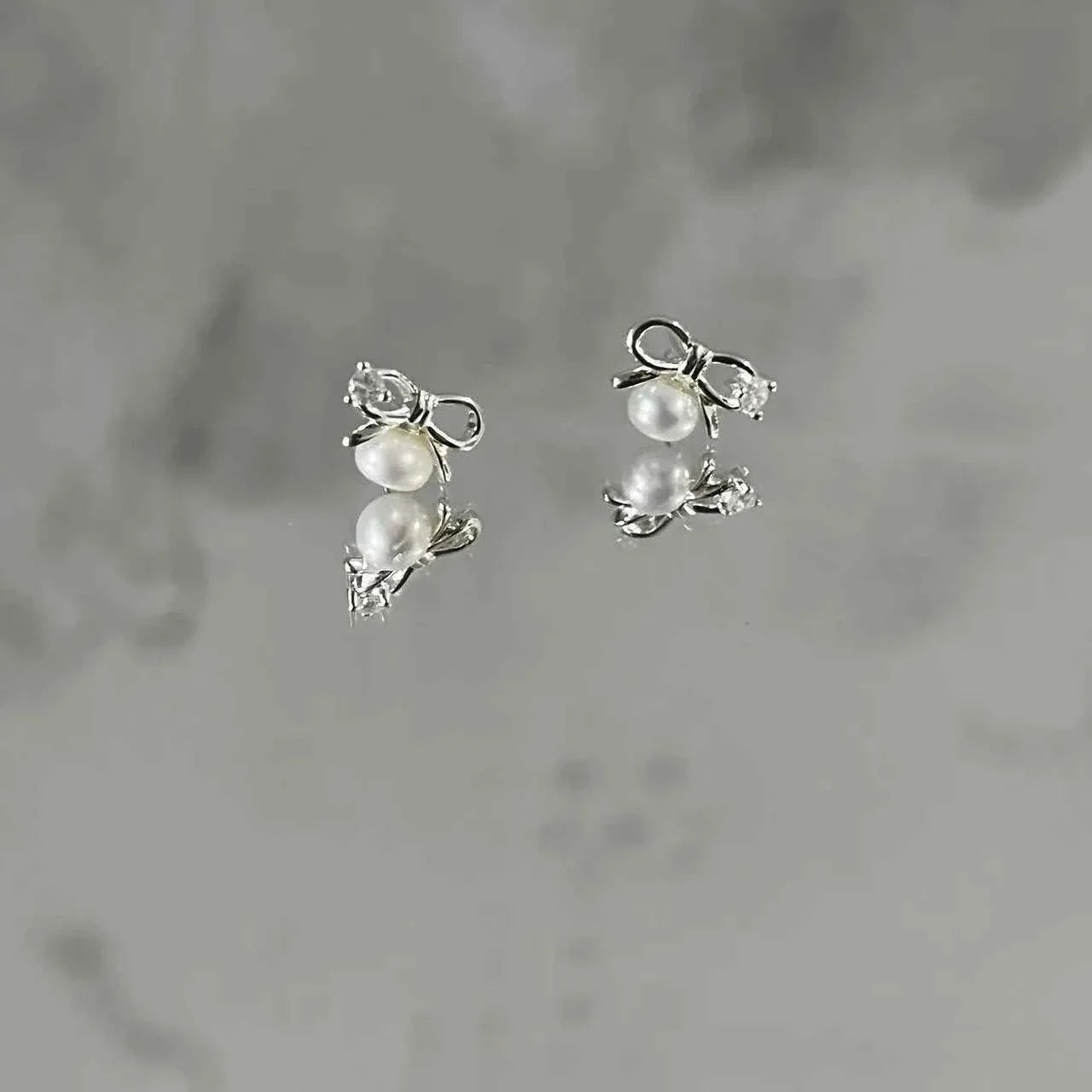 "Mini Bow Pearl" 925 Sterling Silver Stud Earrings - Sweet, Elegant, and Delicate
