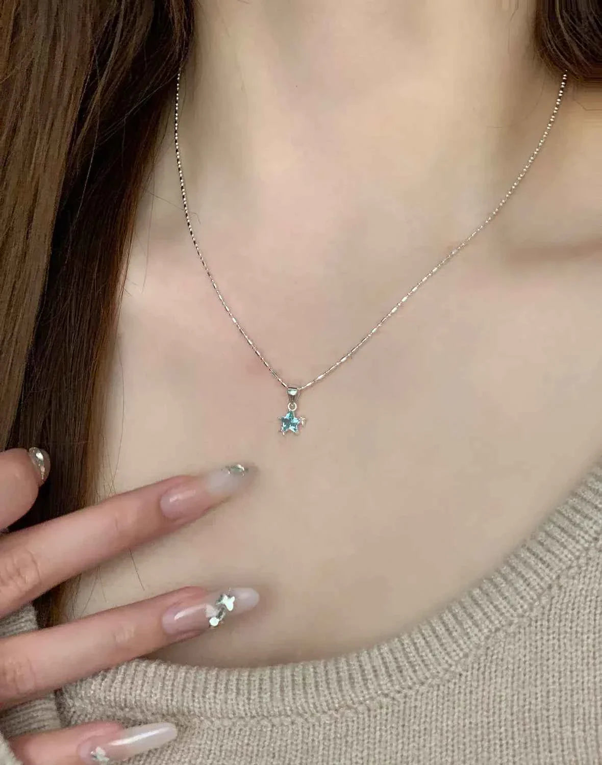 "Blue Starlight" 925 Sterling Silver Necklace with Blue Zircon - Dreamy and Elegant