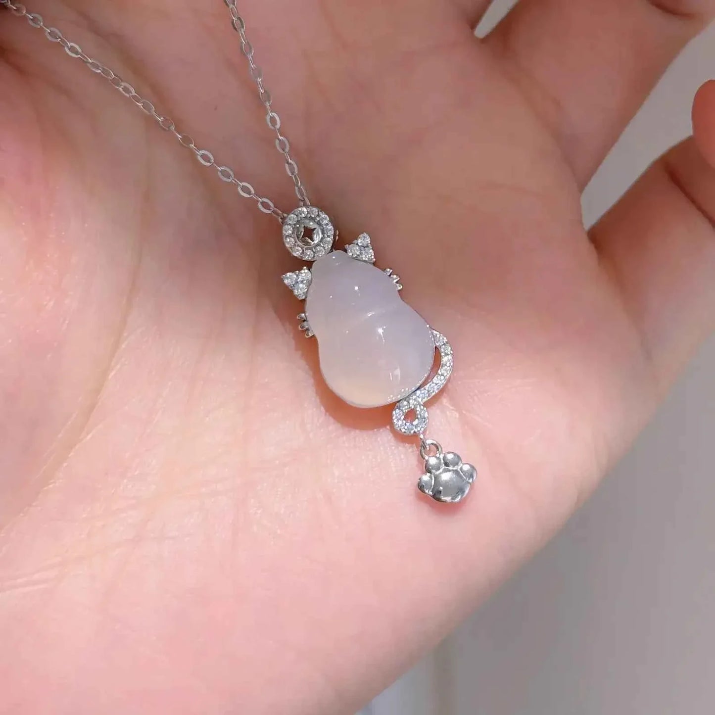 "Cat's Grace" 925 Sterling Silver Jade Necklace - Elegant and Unique