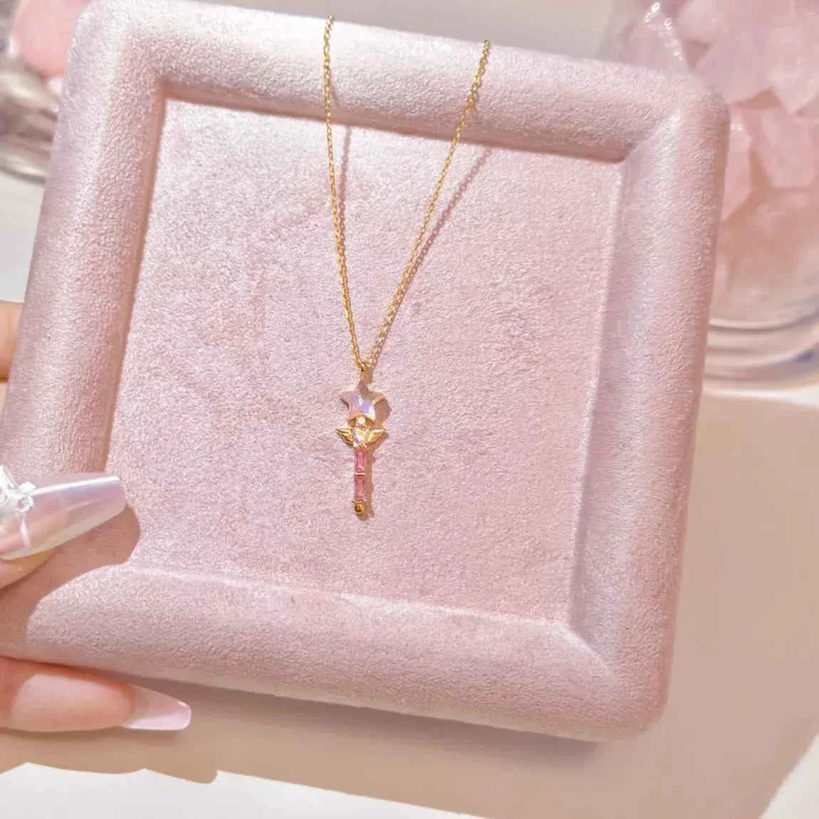 "Fairy Wand" 925 Sterling Silver Necklace with Colorful Crystals - Perfect for Birthdays and Graduations