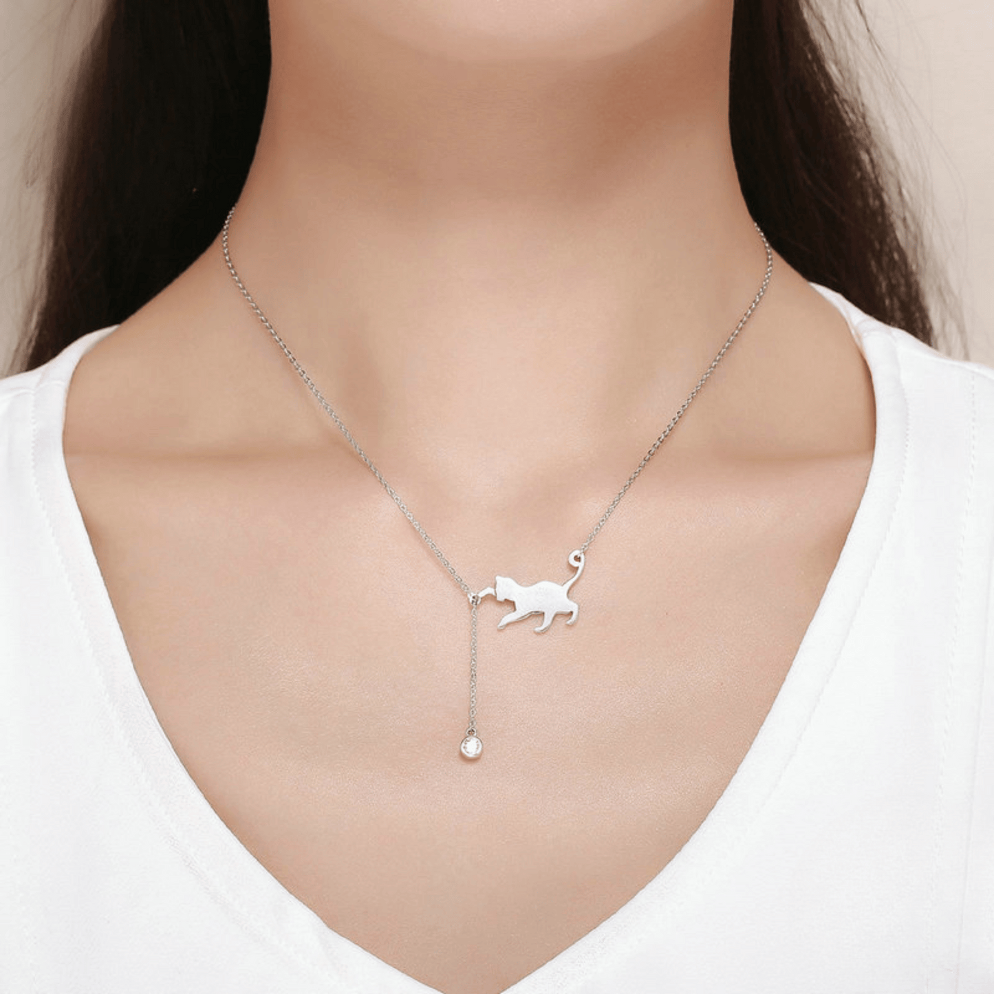 "Playful Kitten" 925 Sterling Silver Necklace