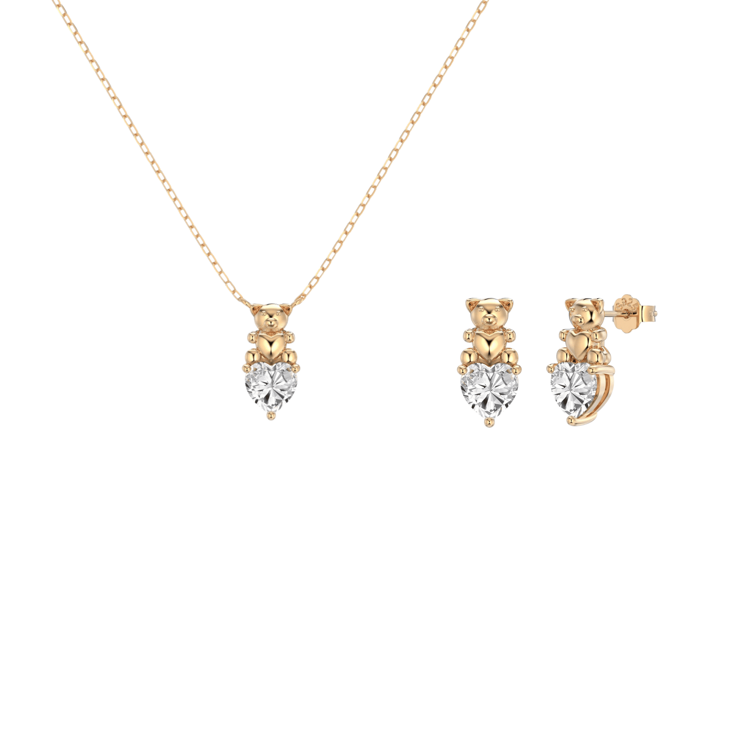 “Sweet Bear Spark” 925 Sterling Silver 5A Cubic Zirconia Necklace & Stud Earrings Set