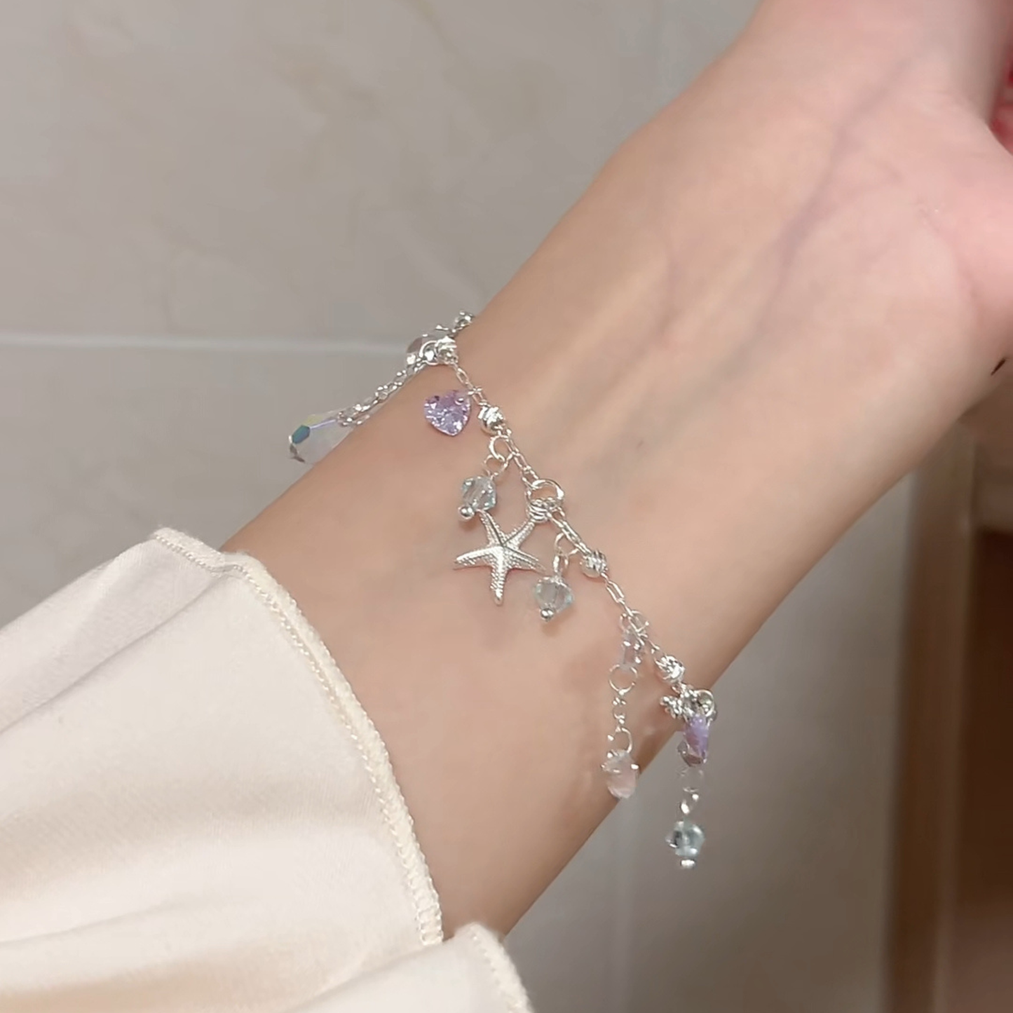 “Island Drizzle” Silver-Plated Starfish Tassel Jewelry Set (Necklace & Bracelet)