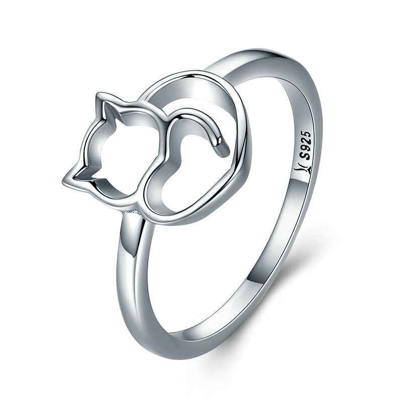 "Whispering Cat" 925 Sterling Silver Openwork Cat Ring – Minimalist & Playful