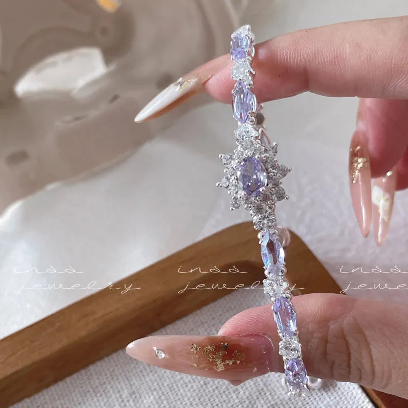 "Glacial Amethyst" Handcrafted Zircon Crystal Bracelet