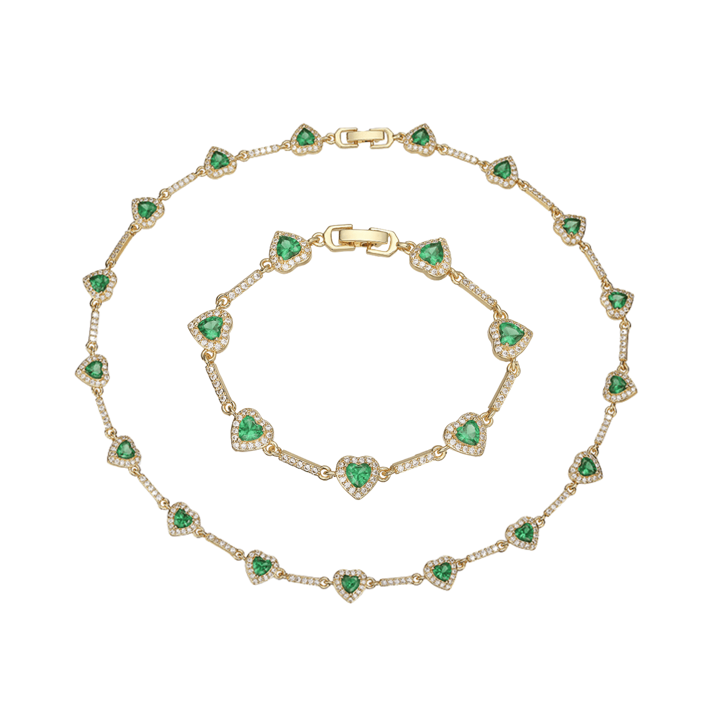 “Heartline” Gold-Tone Brass Colorful Zircon Heart Jewelry Set