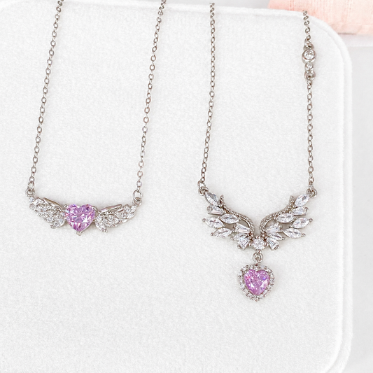 “Angel Aura” S925 Sterling Silver Angel Wing Heart UV Color-Changing Necklace
