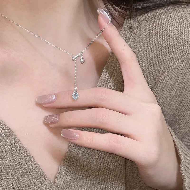 "Aqua Drop Tear" 925 Sterling Silver Aquamarine Necklace – Adjustable & Ocean-Fresh
