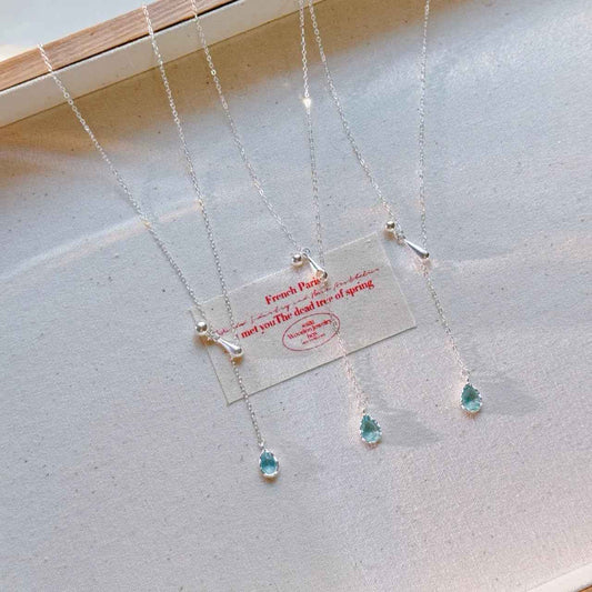 "Aqua Drop Tear" 925 Sterling Silver Aquamarine Necklace – Adjustable & Ocean-Fresh