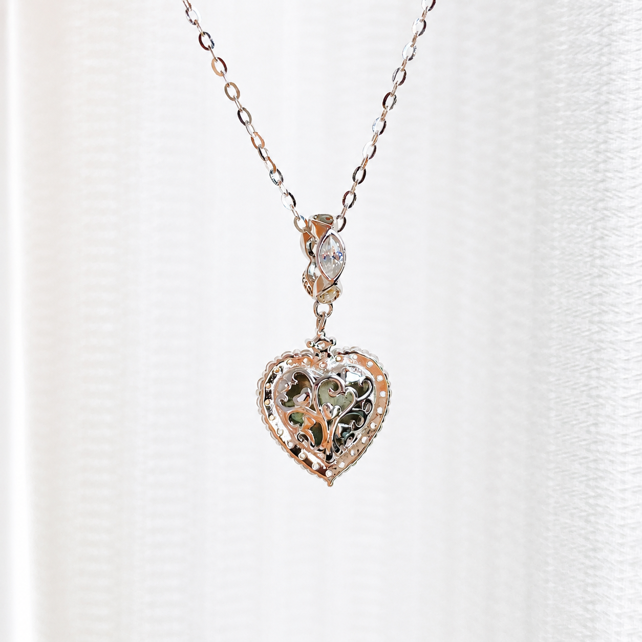 “Azure Heart” S925 Sterling Silver Blue Zircon Heart Necklace