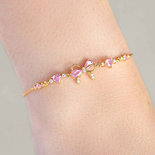 "Ballet Whisper" S925 Sterling Silver Pink Bow Bracelet