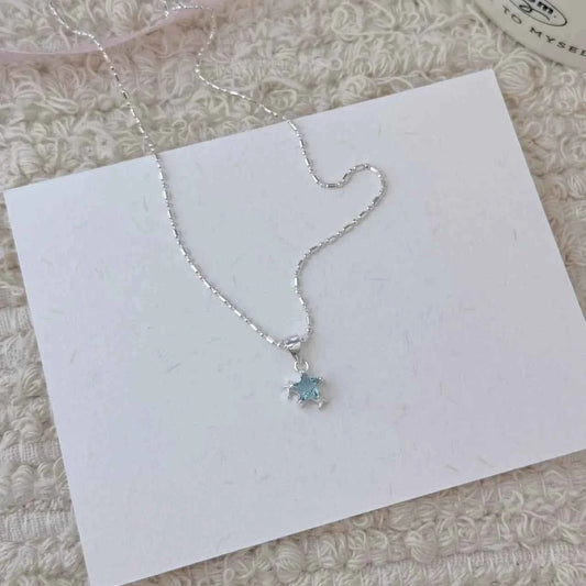 "Blue Starlight" 925 Sterling Silver Necklace with Blue Zircon - Elegant and Unique