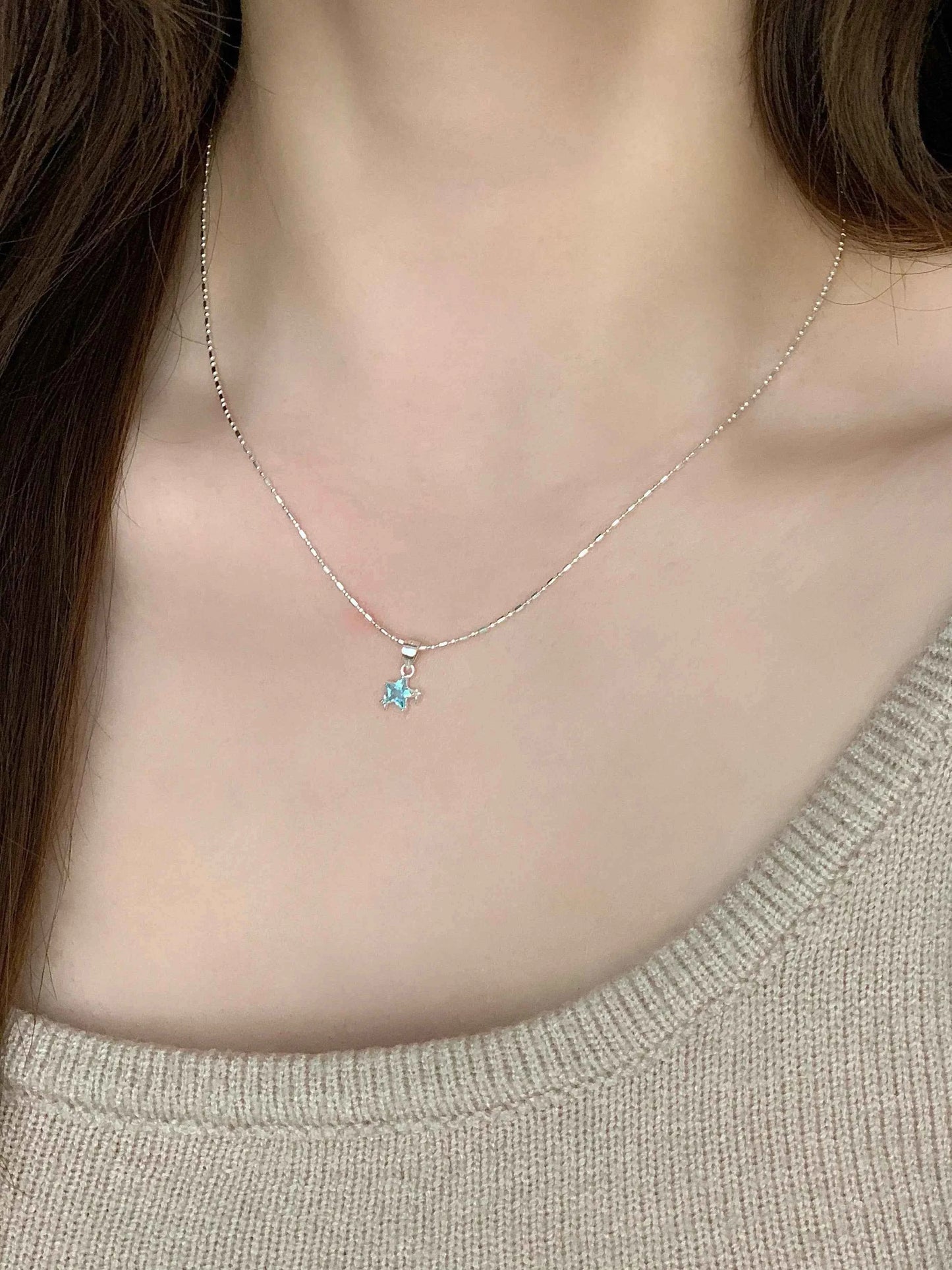 "Blue Starlight" 925 Sterling Silver Necklace with Blue Zircon - Elegant and Unique