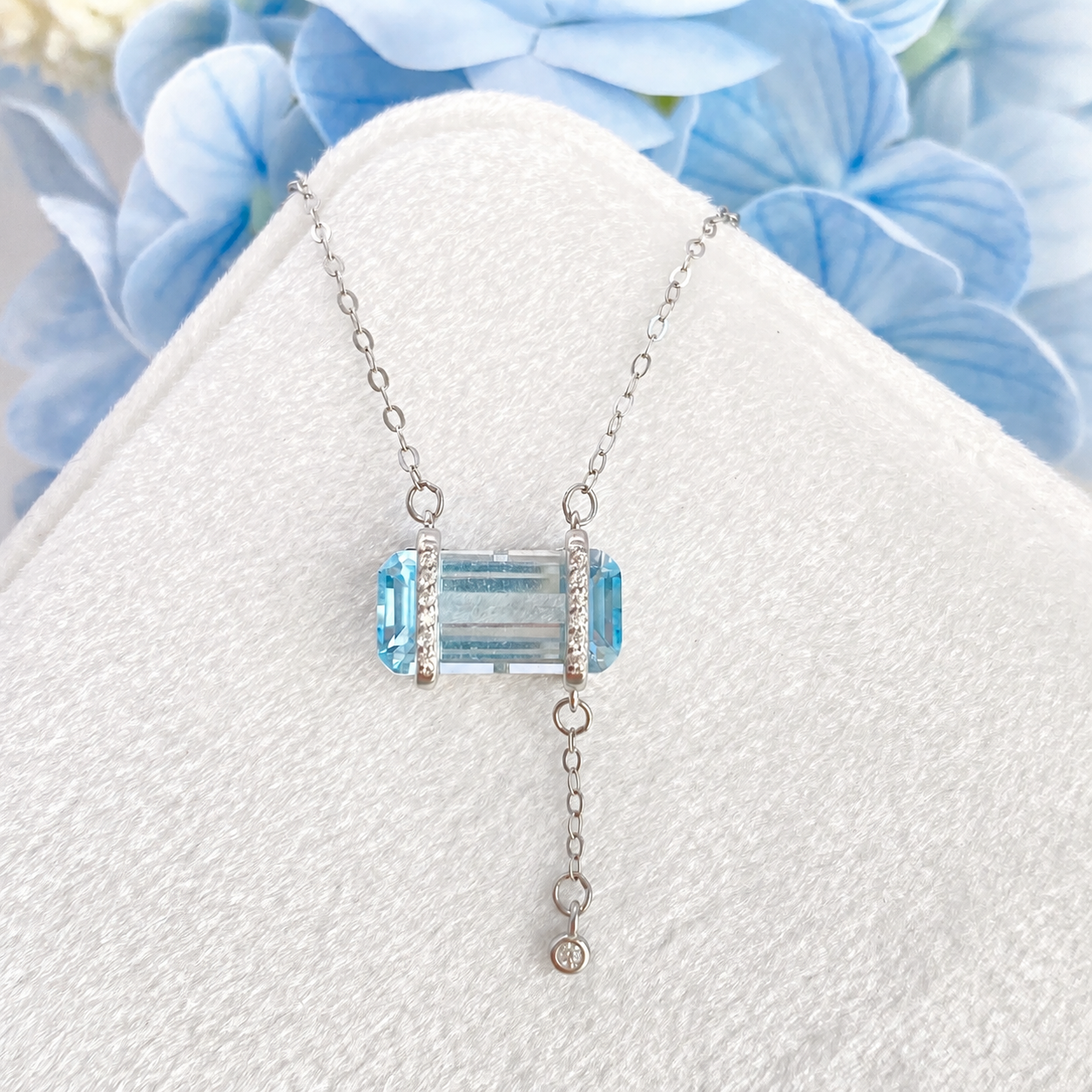 “Blue Sugar” S925 Sterling Silver Natural Topaz Zircon Necklace