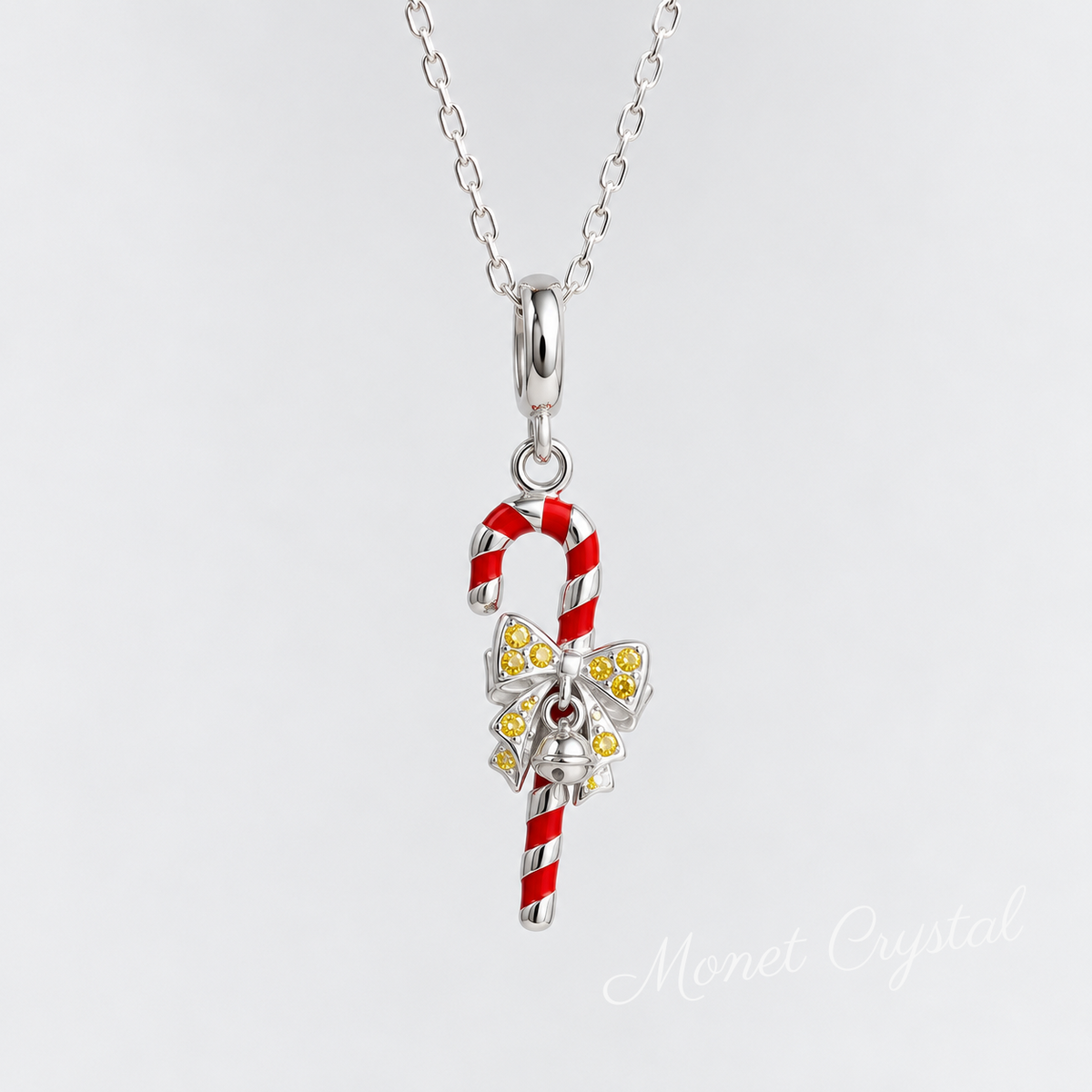 “Candy Cane” S925 Sterling Silver Enamel Christmas Necklace