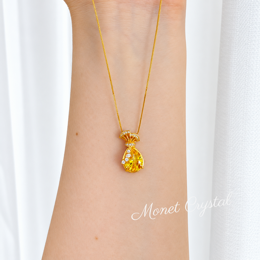 “Carry Fortune” S925 Sterling Silver Yellow Zircon Pouch Necklace