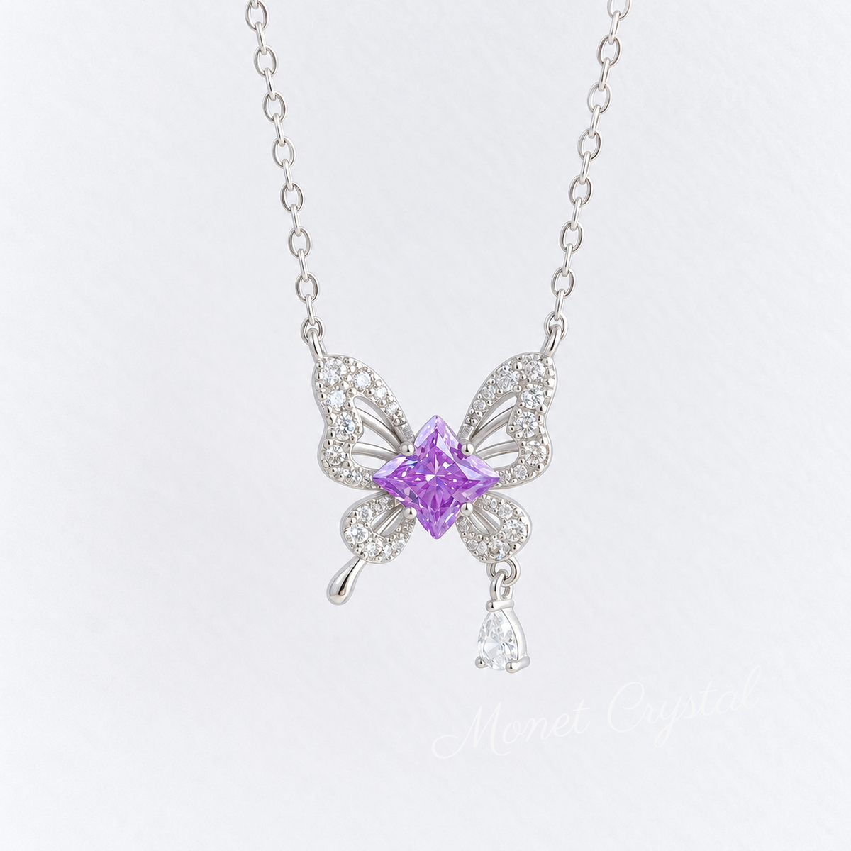 “Clover Flight” S925 Sterling Silver Clover Zircon Butterfly Necklace