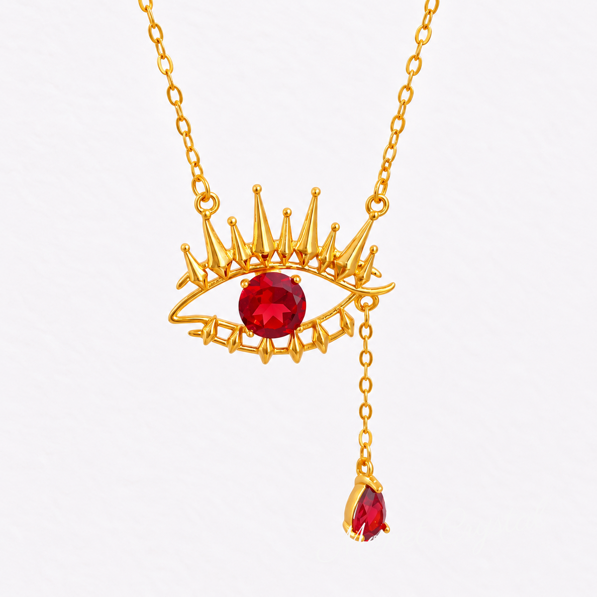 “Crimson Gaze” S925 Sterling Silver Natural Garnet Eye Necklace