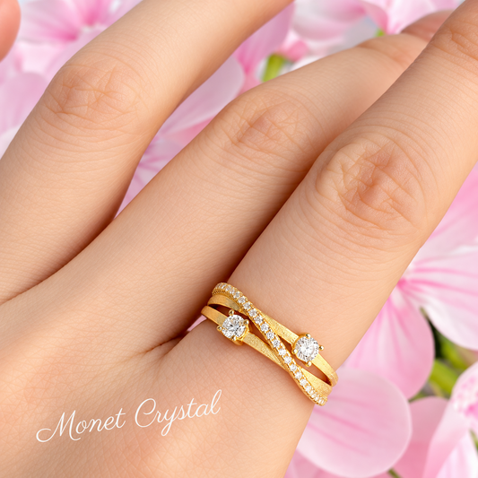 “Crossed Paths” 10K Gold Plated S925 Sterling Silver Zircon Ring