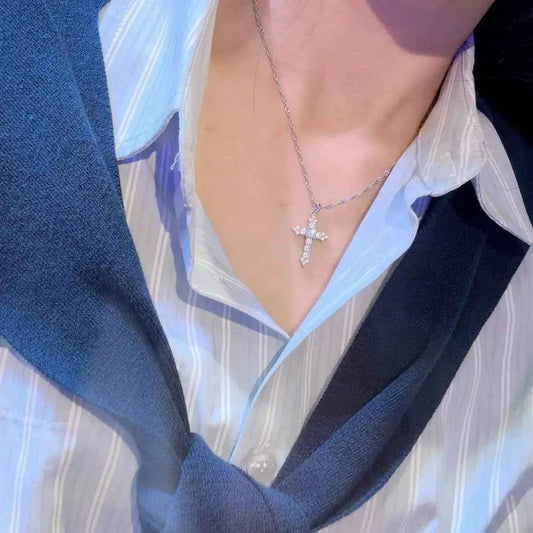 "Crystal Cross" 925 Sterling Silver Necklace with 8A Zircon – Ultra-Sparkle & Timeless