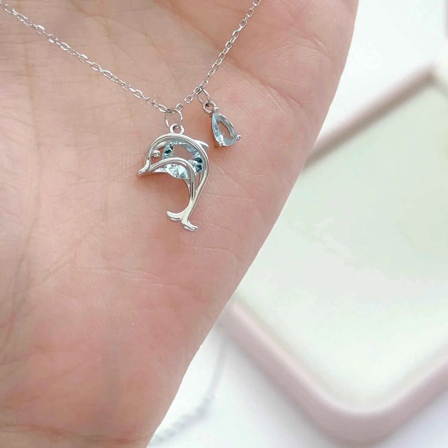 "Dolphin Promise" 925 Sterling Silver Dolphin & Zircon Necklace – Oceanic Elegance