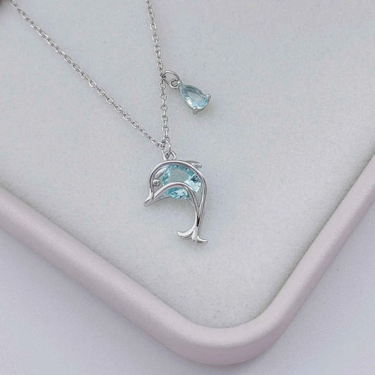 "Dolphin Promise" 925 Sterling Silver Dolphin & Zircon Necklace – Oceanic Elegance