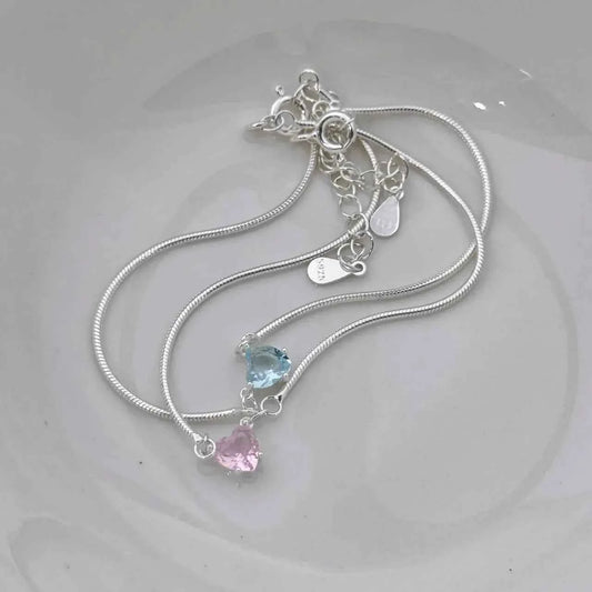 "Dopamine Color-Zircon" 925 Sterling Silver Snake-Chain Bracelet – Vivid, Sweet & Stackable
