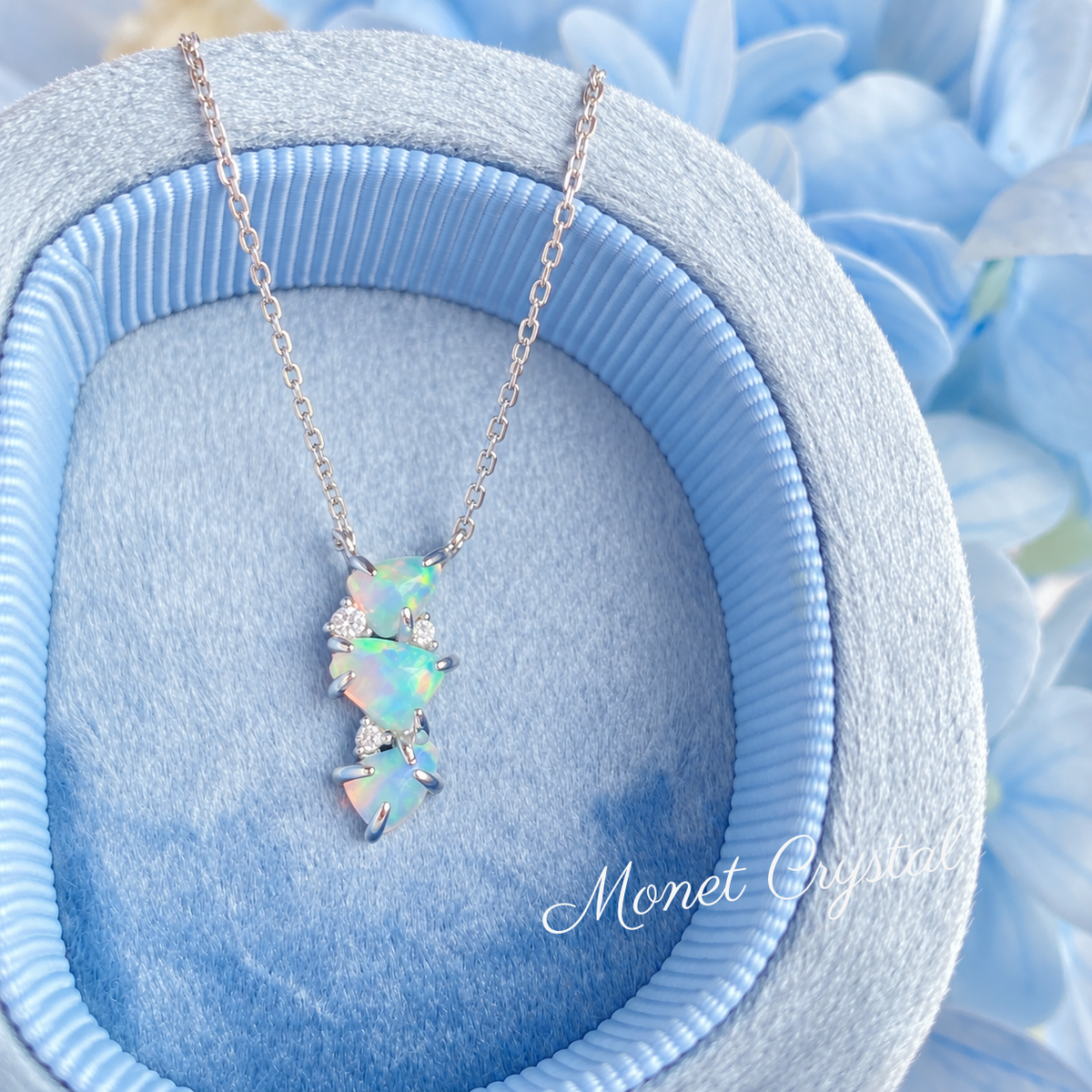 “Echoed Light” White Gold Plated S925 Sterling Silver Opal Heart Necklace