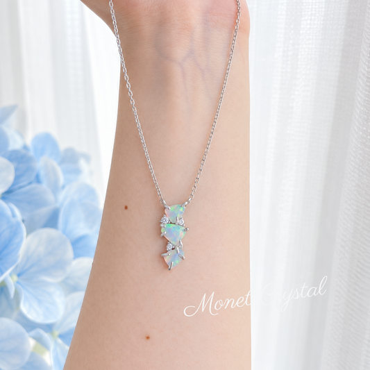 “Echoed Light” White Gold Plated S925 Sterling Silver Opal Heart Necklace