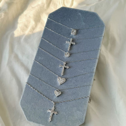 Eternal Embrace Collection – S925 Silver Heart & Cross Geometric Pendant Necklaces