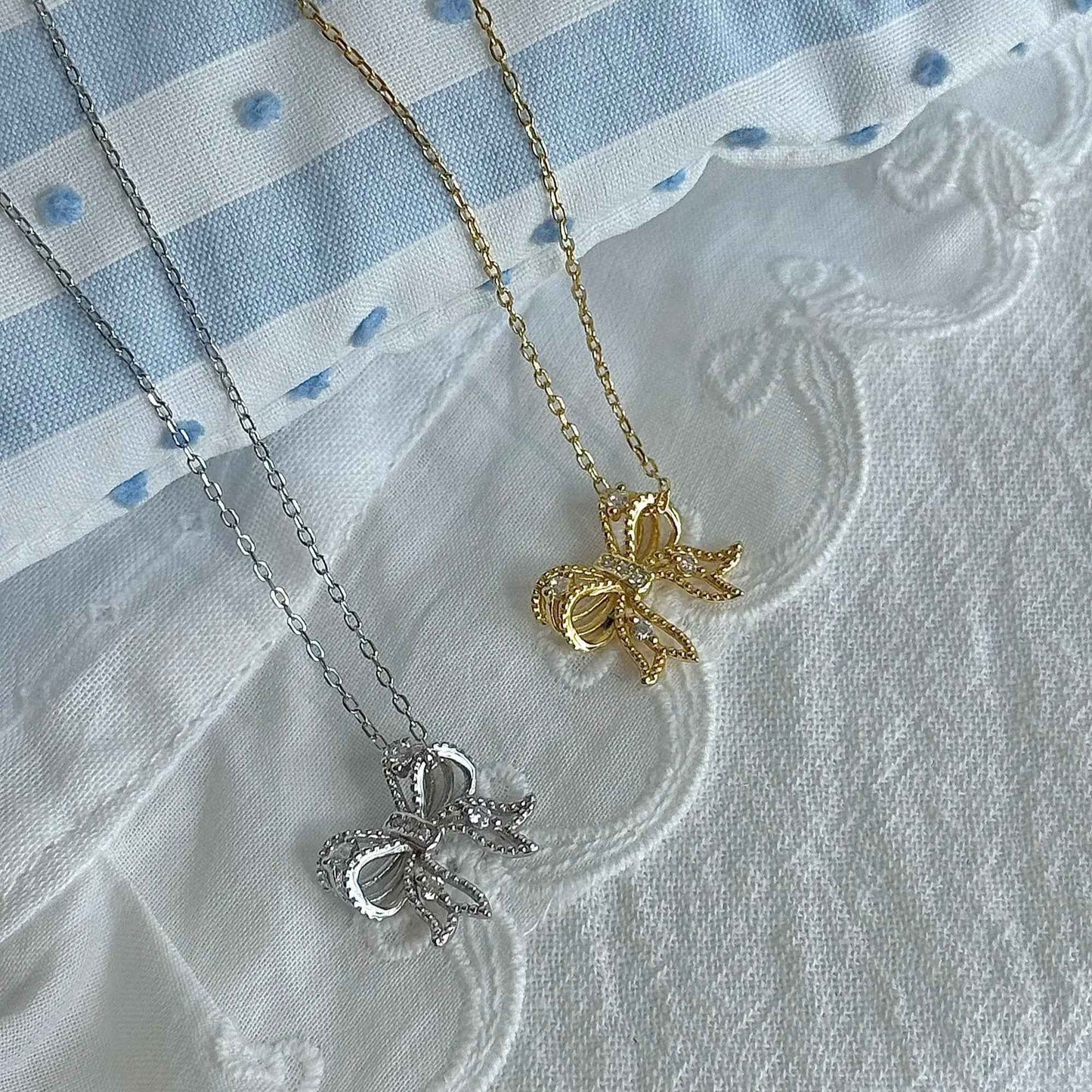 "First Heartbeat" 925 Sterling Silver Bow Necklace – Petite Sparkle, Big Romance