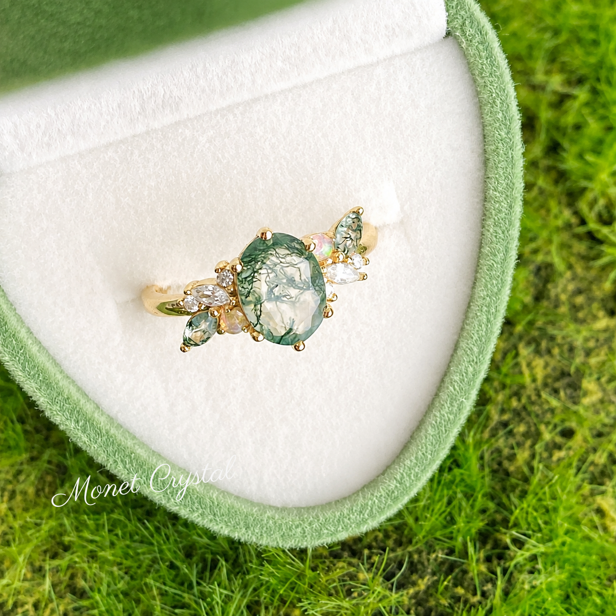 “Gilded Grove” S925 Sterling Silver Moss Agate Jewelry Set