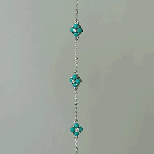 „Green Grapes Martini“ Blau-grünes vierblättriges Kleeblatt-Armband – S925 Sterling Silber