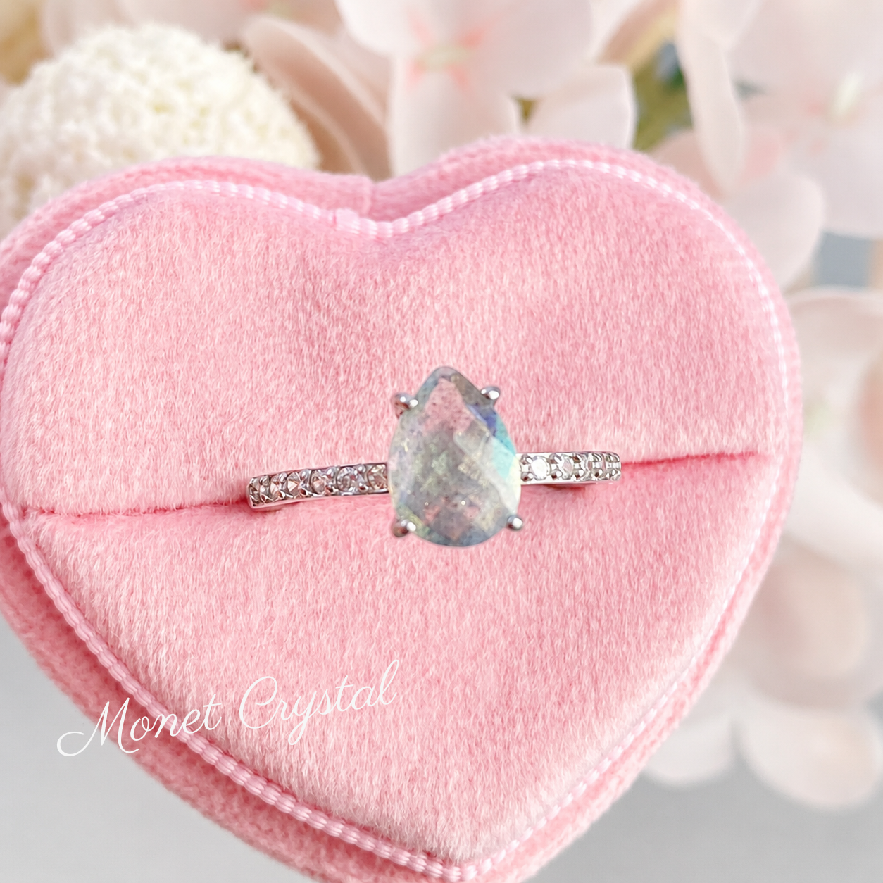 “Grey Dawn” White Gold Plated S925 Sterling Silver Natural Labradorite Ring